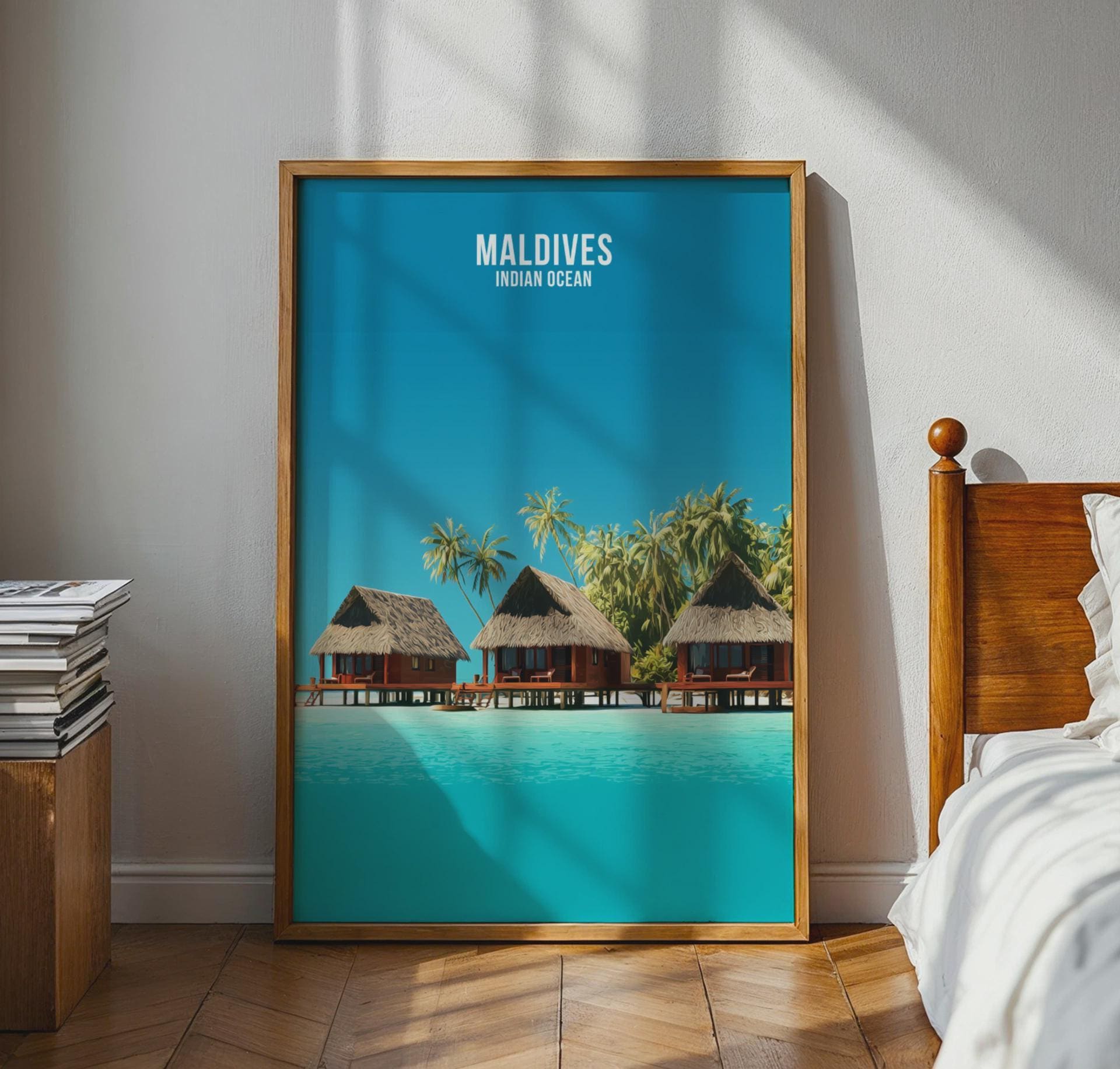 Maldives Indian Ocean Travel Poster Tropical Wall Art Print - Travel Wall Art
