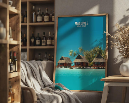 Maldives Indian Ocean Travel Poster Tropical Wall Art Print - Travel Wall Art