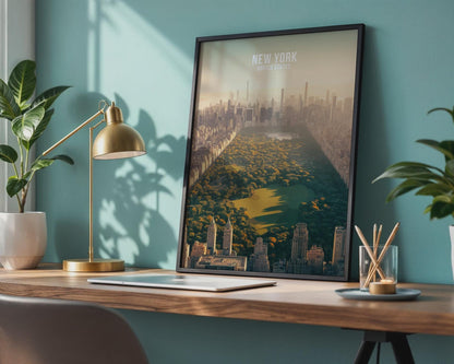 New York City Aerial View Poster Wall Art Central Park Skyline Print - Travel Wall Art