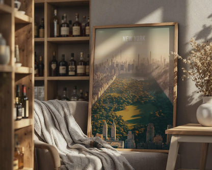 New York City Aerial View Poster Wall Art Central Park Skyline Print - Travel Wall Art