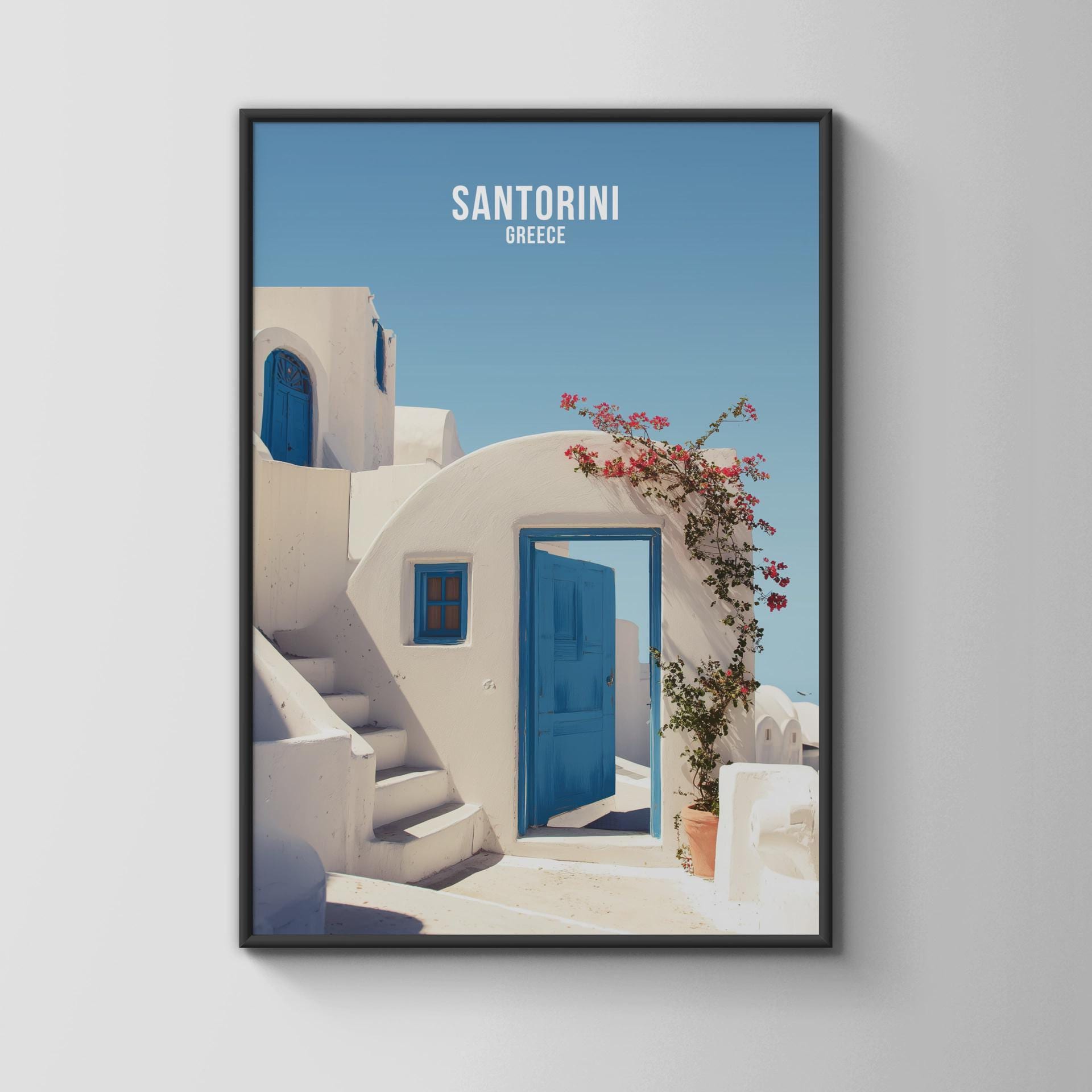 Greece Wall Art Poster Santorini Architecture Blue Door - Travel Wall Art