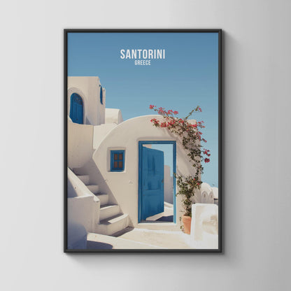 Greece Wall Art Poster Santorini Architecture Blue Door - Travel Wall Art