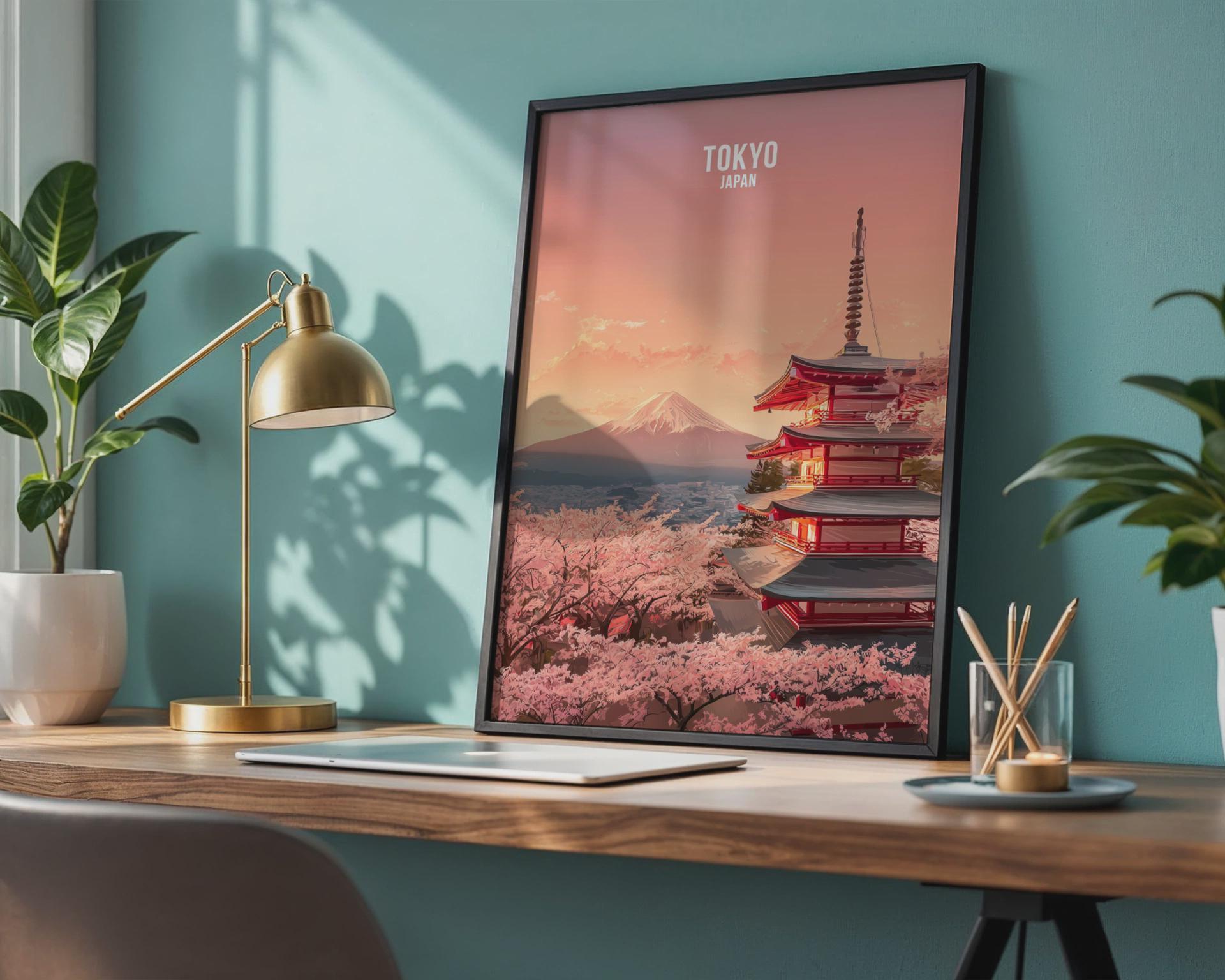 Tokyo Japan Print Sakura and Mount Fuji Wall Art - Travel Wall Art