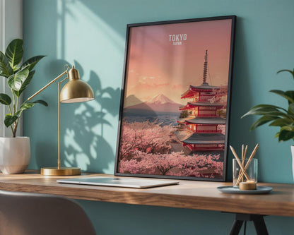 Tokyo Japan Print Sakura and Mount Fuji Wall Art - Travel Wall Art