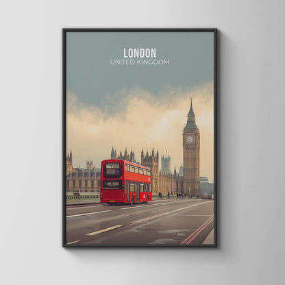 Red London Bus Art Print Big Ben Cityscape Poster - Travel Wall Art