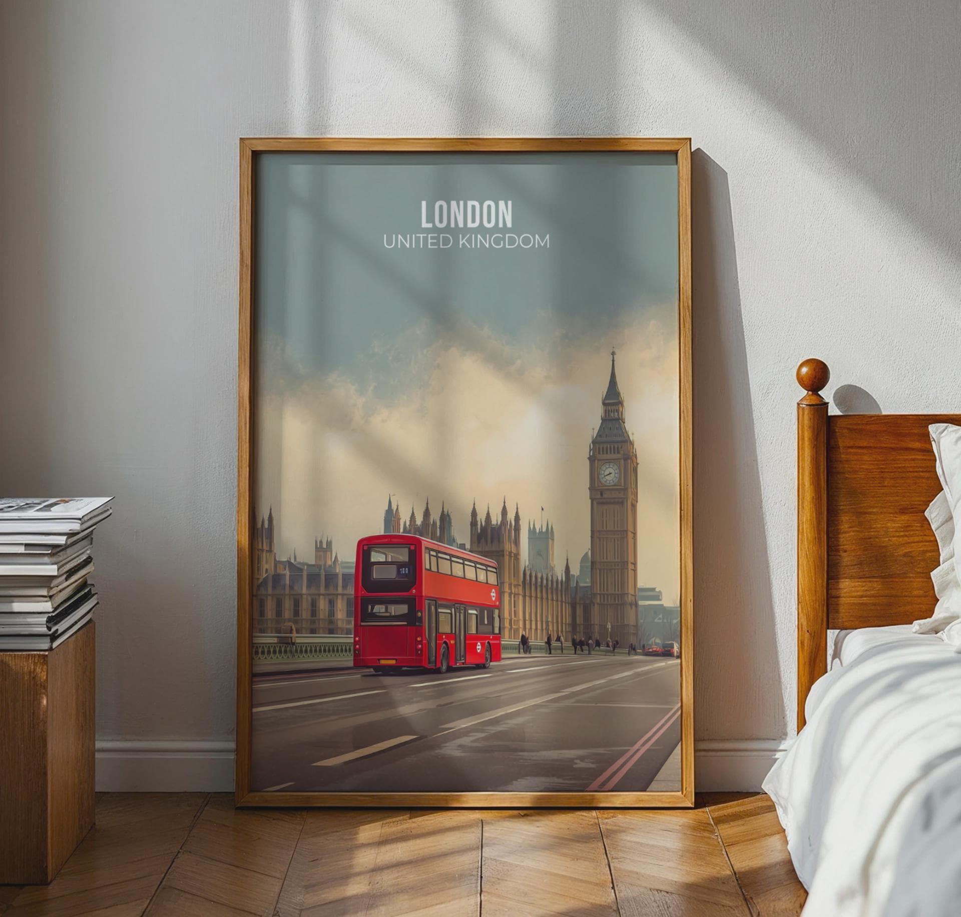 Red London Bus Art Print Big Ben Cityscape Poster - Travel Wall Art