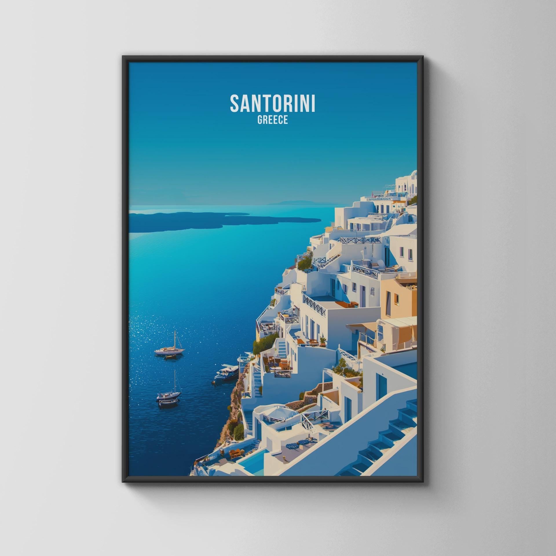 Santorini Greece Travel Poster Art Print - Travel Wall Art