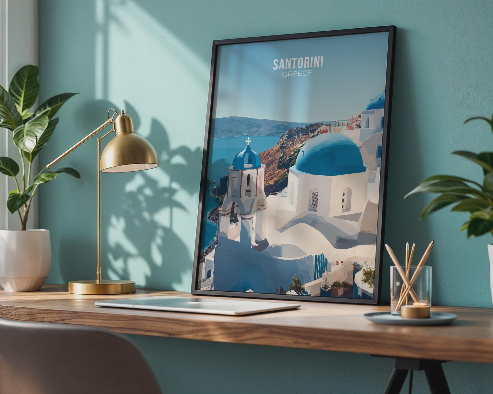 Santorini Greece Travel Poster Art - Travel Wall Art