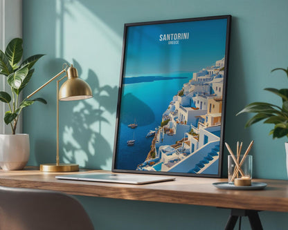 Santorini Greece Travel Poster Art Print - Travel Wall Art