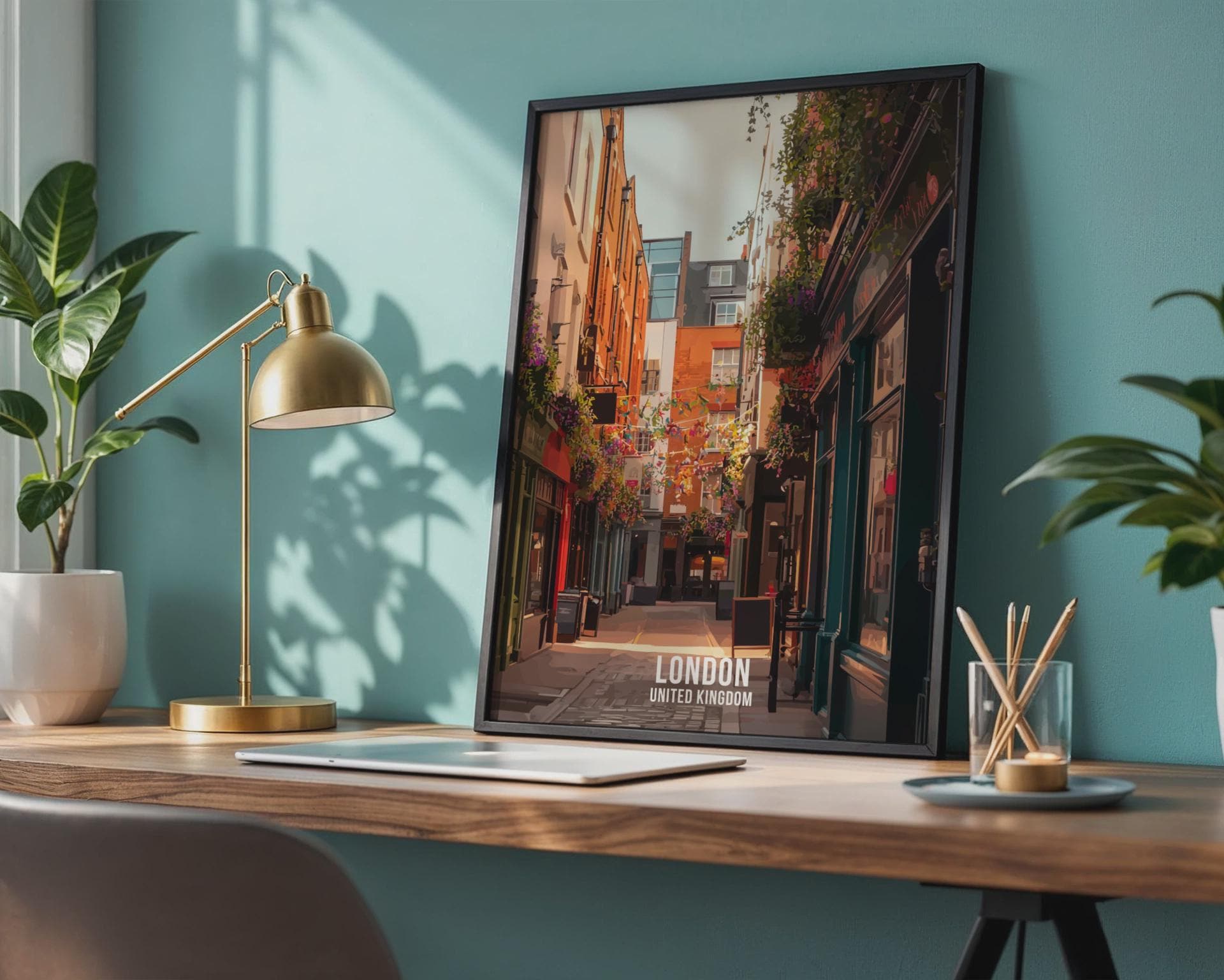 London Cityscape Wall Art Print with Colourful Alley View - Travel Wall Art