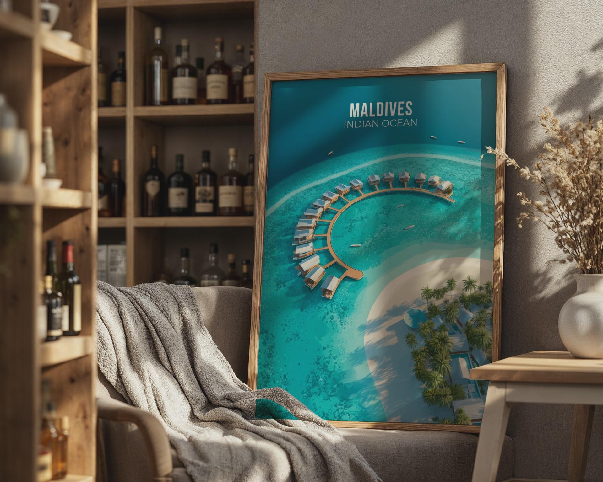Maldives Indian Ocean Travel Poster Wall Art Print - Travel Wall Art