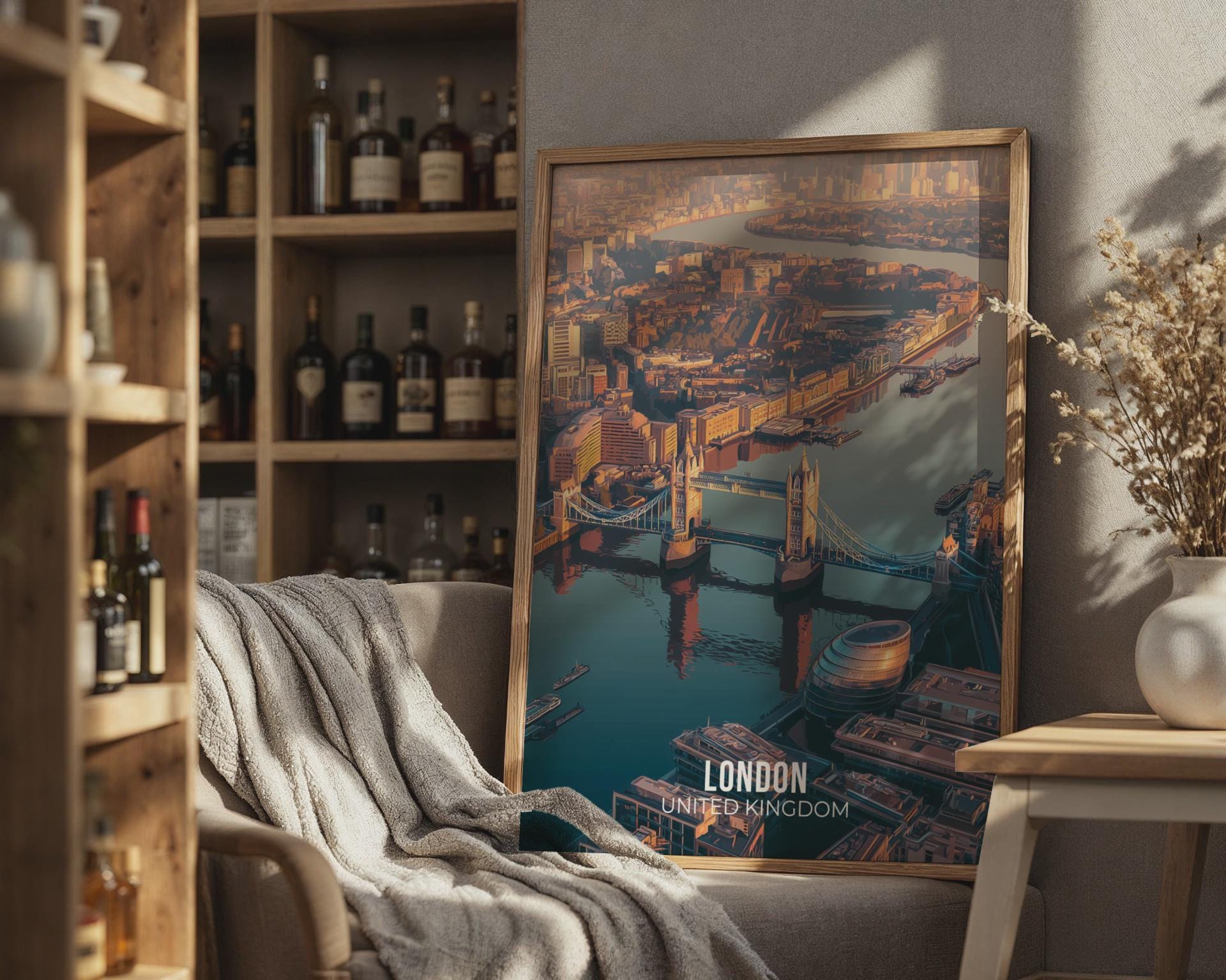 London Cityscape Print Tower Bridge Aerial View Wall Art - Travel Wall Art