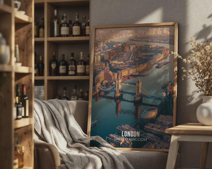 London Cityscape Print Tower Bridge Aerial View Wall Art - Travel Wall Art