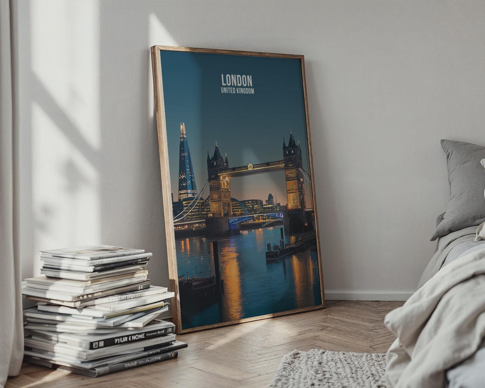 London Tower Bridge Poster Night Scene Art Print - Travel Wall Art