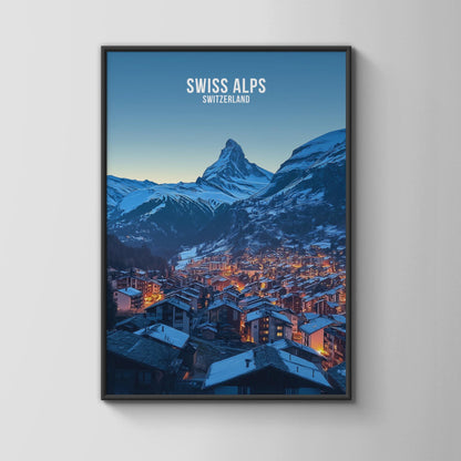 Swiss Alps Poster Mountain View Art Print - Travel Wall Art
