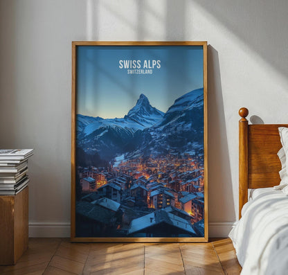Swiss Alps Poster Mountain View Art Print - Travel Wall Art