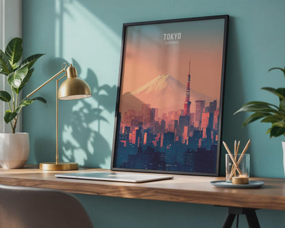 Tokyo Japan Poster Wall Art featuring Mount Fuji and Cityscape - Travel Wall Art