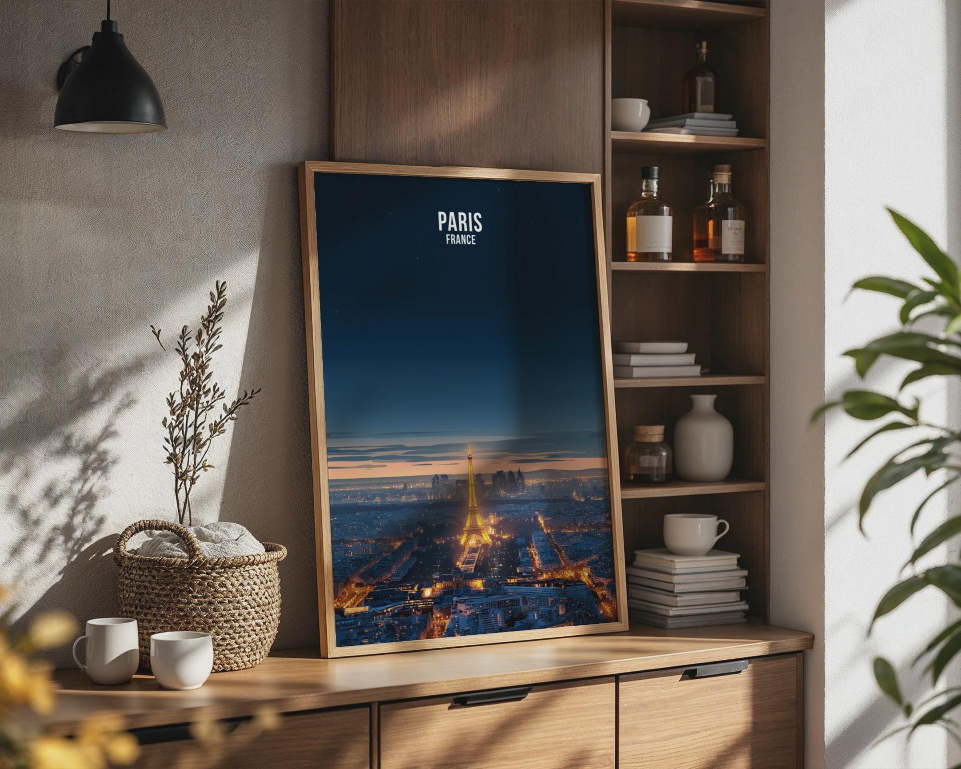 Paris Night Skyline Print Eiffel Tower Wall Art Paris France Poster - Travel Wall Art