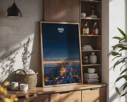 Paris Night Skyline Print Eiffel Tower Wall Art Paris France Poster - Travel Wall Art
