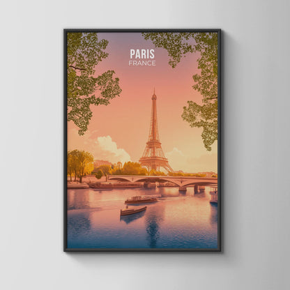 Paris France Sunset Print Eiffel Tower Wall Art - Travel Wall Art