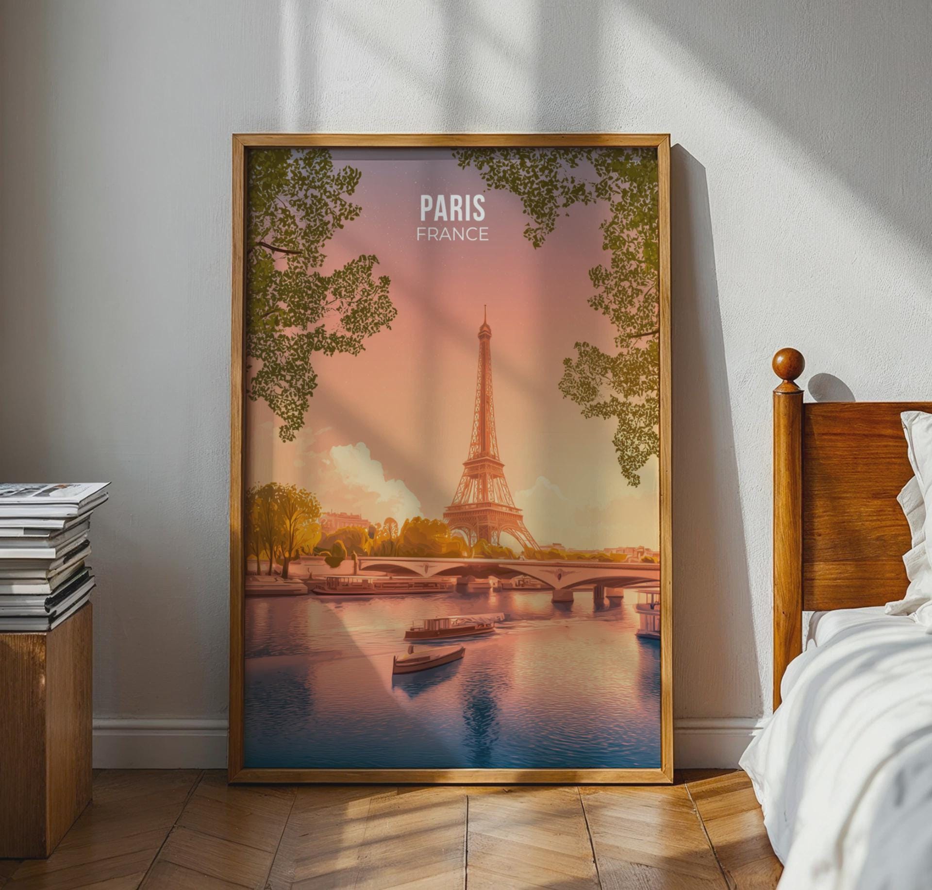 Paris France Sunset Print Eiffel Tower Wall Art - Travel Wall Art