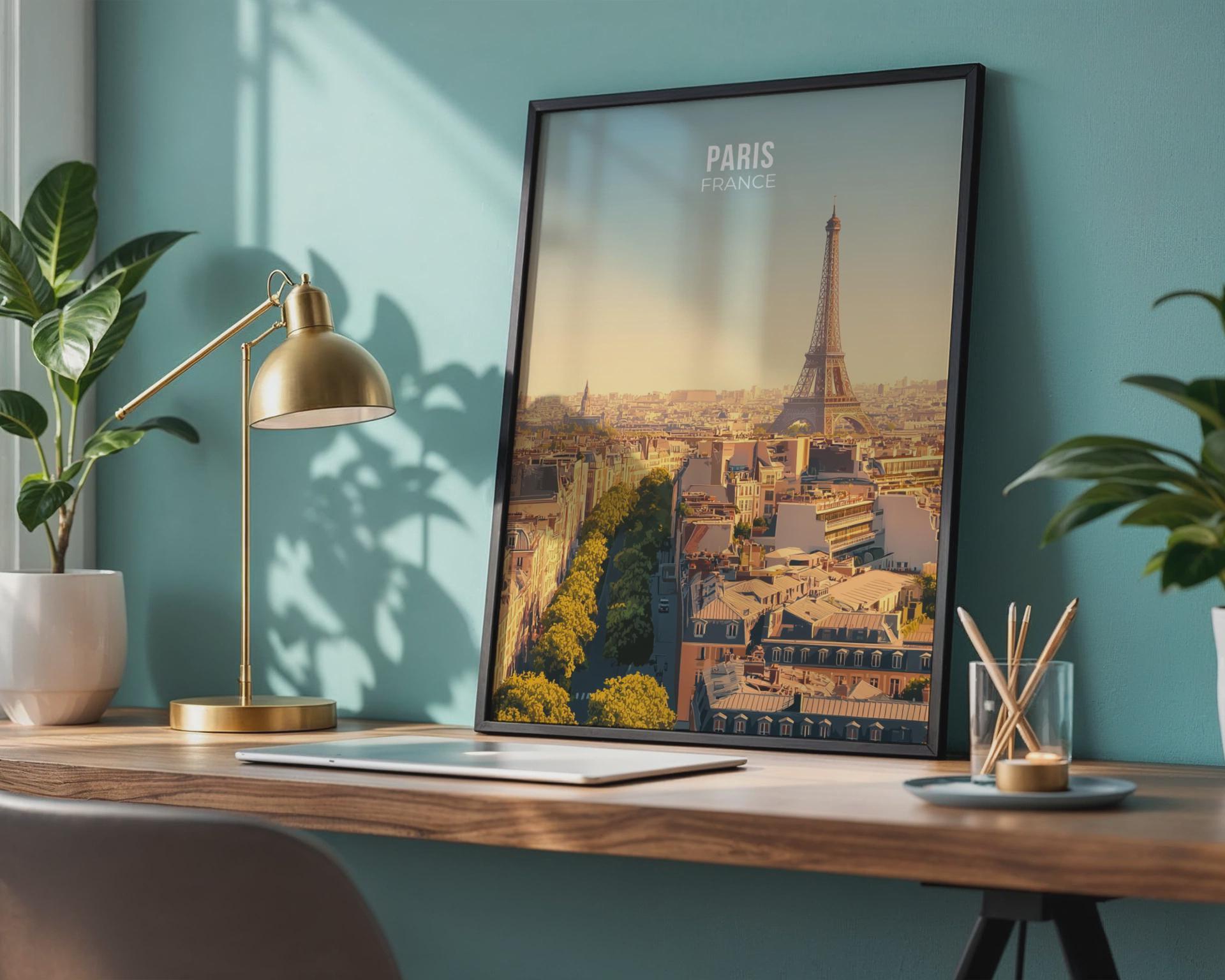 Paris France Poster Artwork with Eiffel Tower - Travel Wall Art