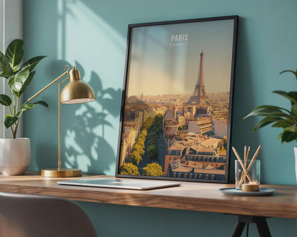 Paris France Poster Artwork with Eiffel Tower - Travel Wall Art