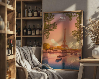 Paris France Sunset Print Eiffel Tower Wall Art - Travel Wall Art