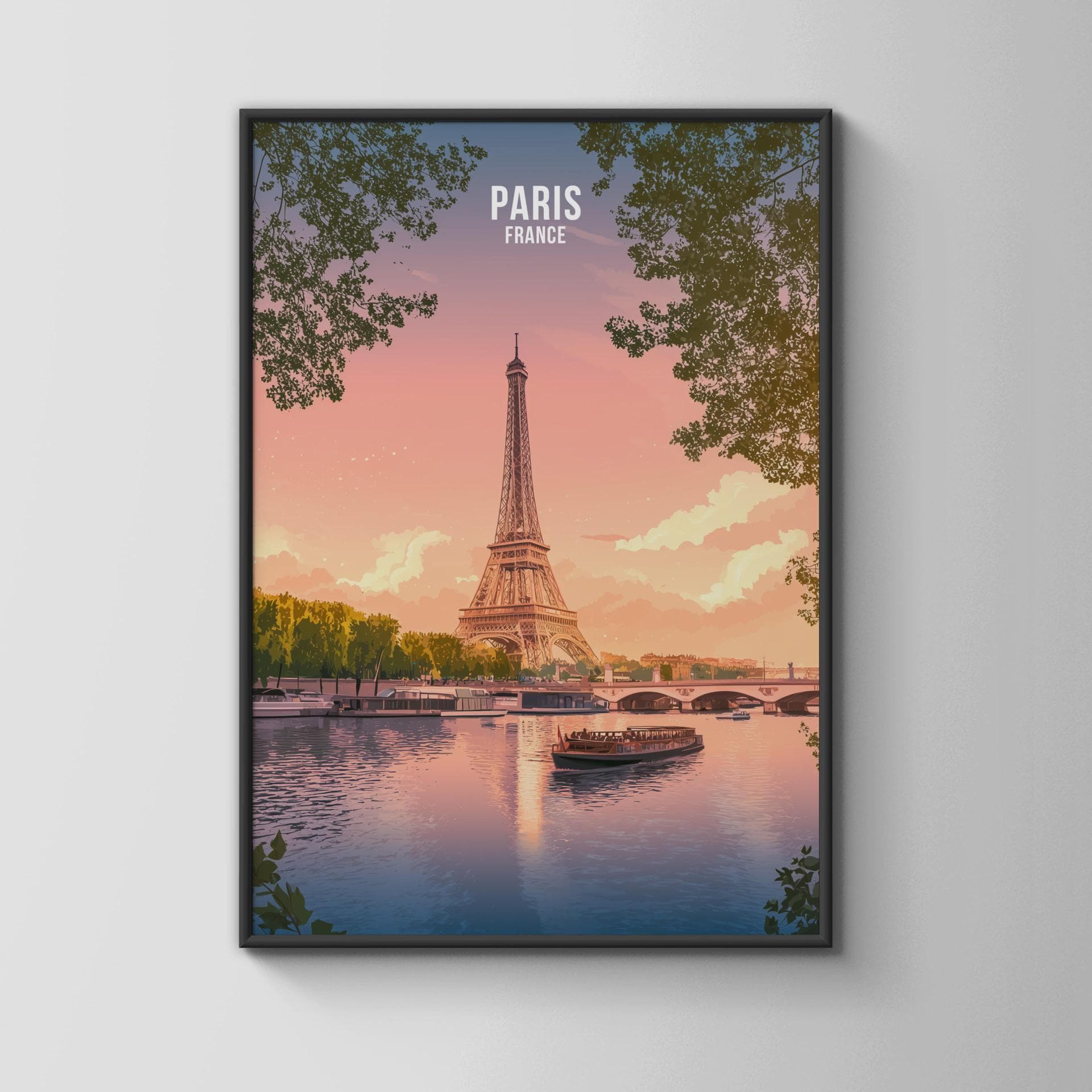 Eiffel Tower Travel Poster Art Print for Paris France - Travel Wall Art