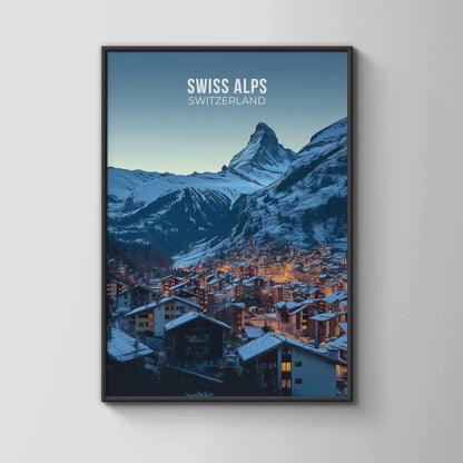 Mountain Landscape Print Swiss Alps Artwork - Travel Wall Art