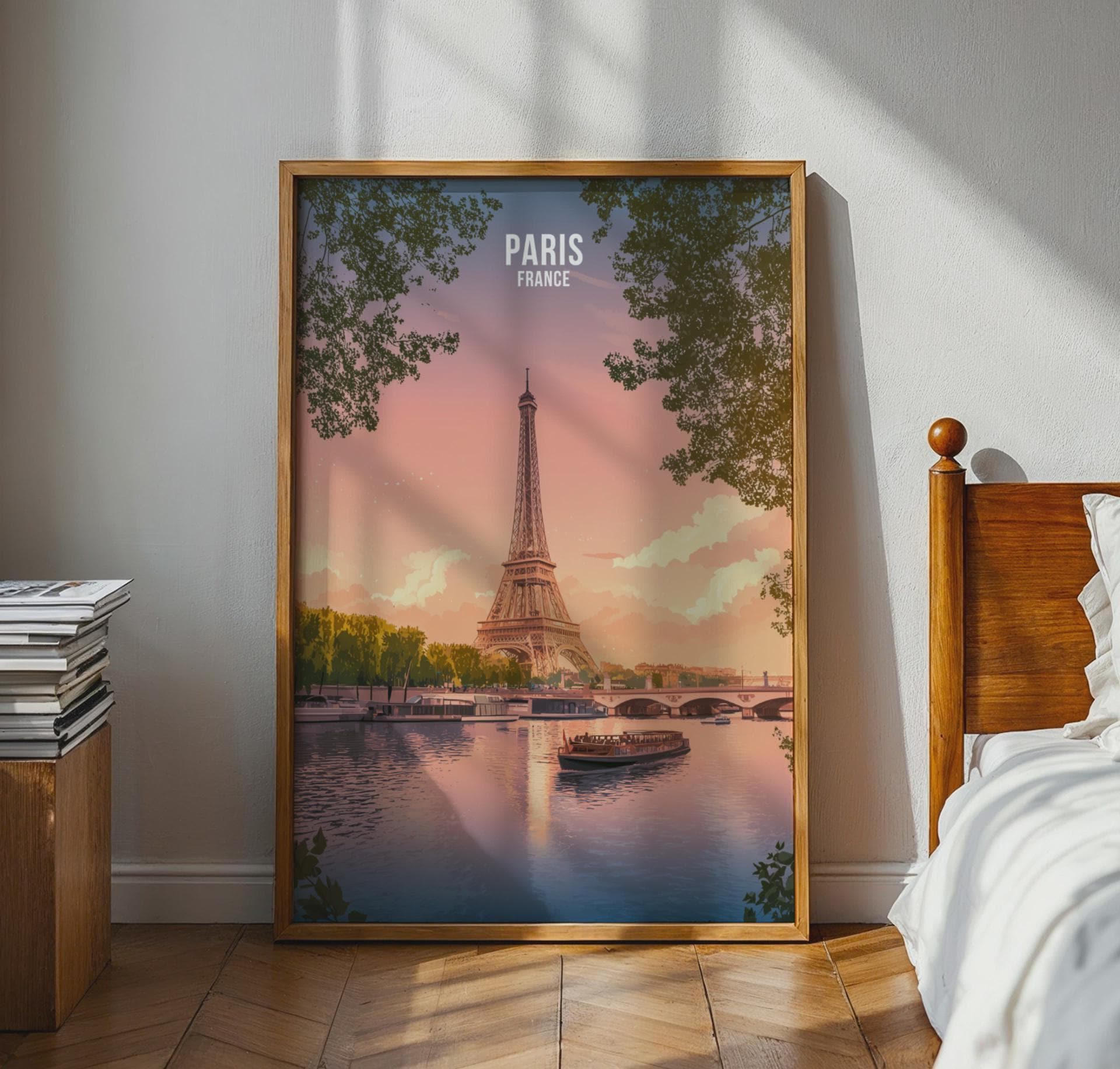 Eiffel Tower Travel Poster Art Print for Paris France - Travel Wall Art