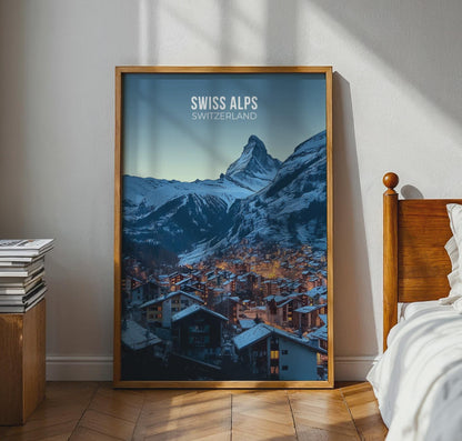 Mountain Landscape Print Swiss Alps Artwork - Travel Wall Art