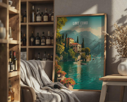 Lake Como Italy Print Vintage Travel Poster Wall Art - Travel Wall Art