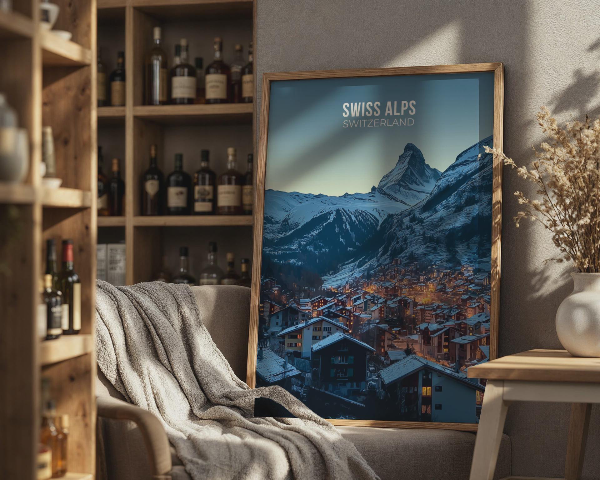 Mountain Landscape Print Swiss Alps Artwork - Travel Wall Art
