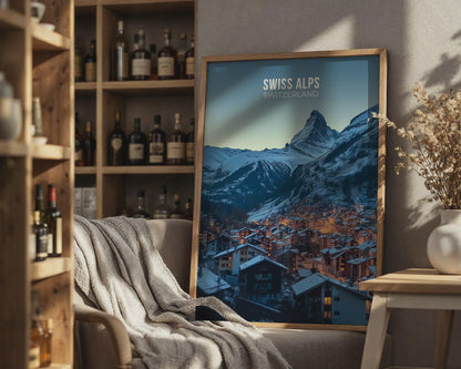 Mountain Landscape Print Swiss Alps Artwork - Travel Wall Art