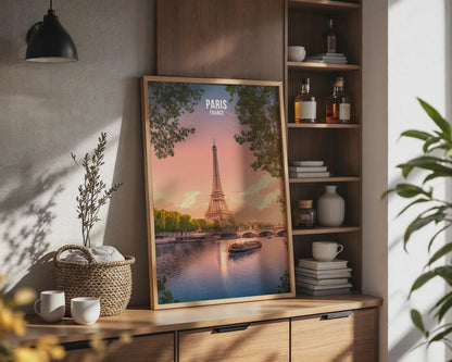 Eiffel Tower Travel Poster Art Print for Paris France - Travel Wall Art