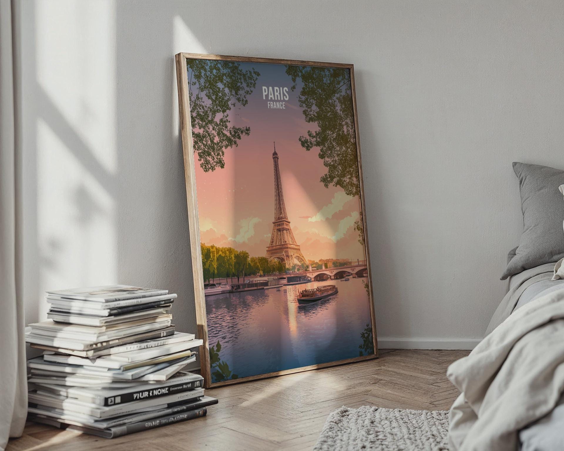 Eiffel Tower Travel Poster Art Print for Paris France - Travel Wall Art