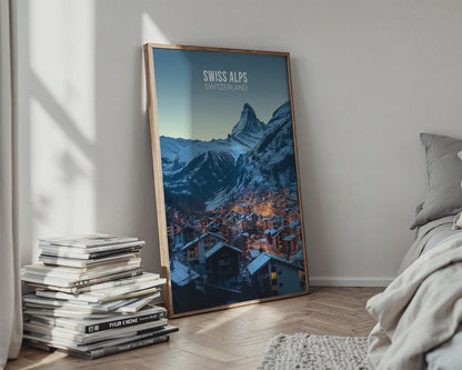 Mountain Landscape Print Swiss Alps Artwork - Travel Wall Art