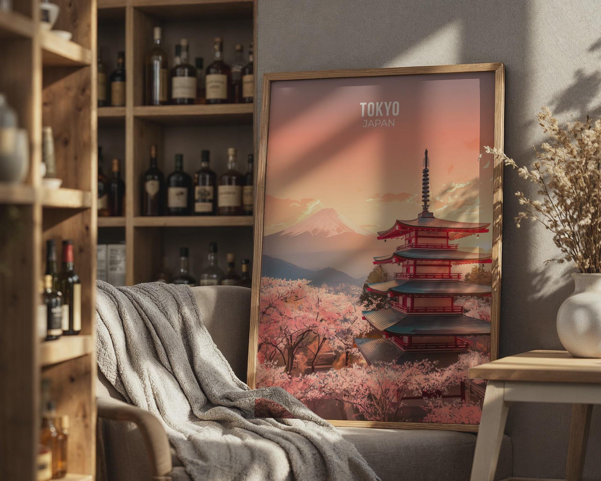 Tokyo Japan print featuring Mount Fuji and cherry blossoms wall art - Travel Wall Art