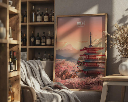 Tokyo Japan print featuring Mount Fuji and cherry blossoms wall art - Travel Wall Art