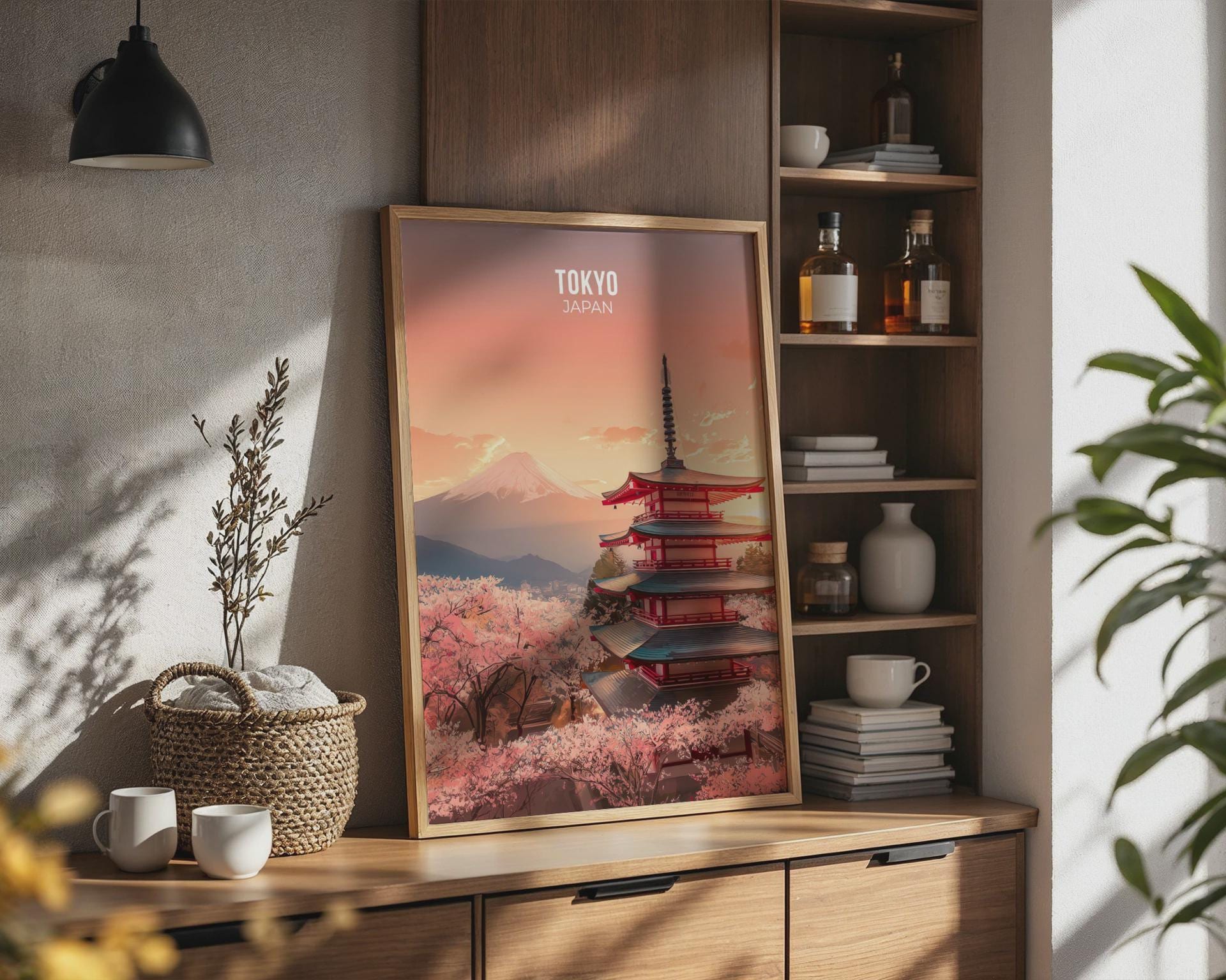 Tokyo Japan print featuring Mount Fuji and cherry blossoms wall art - Travel Wall Art