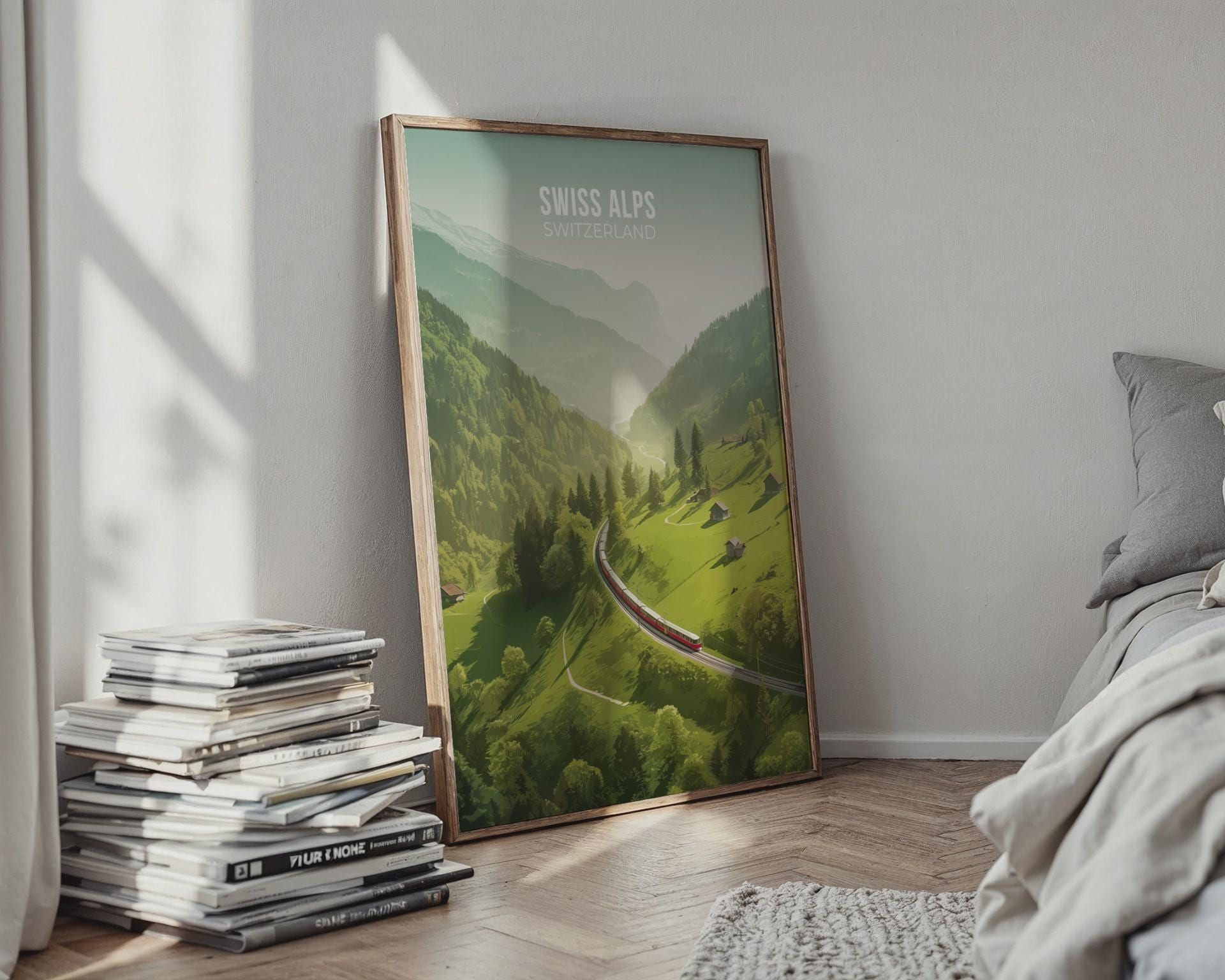 Swiss Alps Landscape Poster Train Journey Art Print - Travel Wall Art