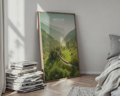 Swiss Alps Landscape Poster Train Journey Art Print - Travel Wall Art