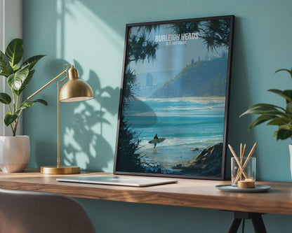 Burleigh Heads QLD Australia Poster Wall Art Surfing Coastal Landscape - Travel Wall Art