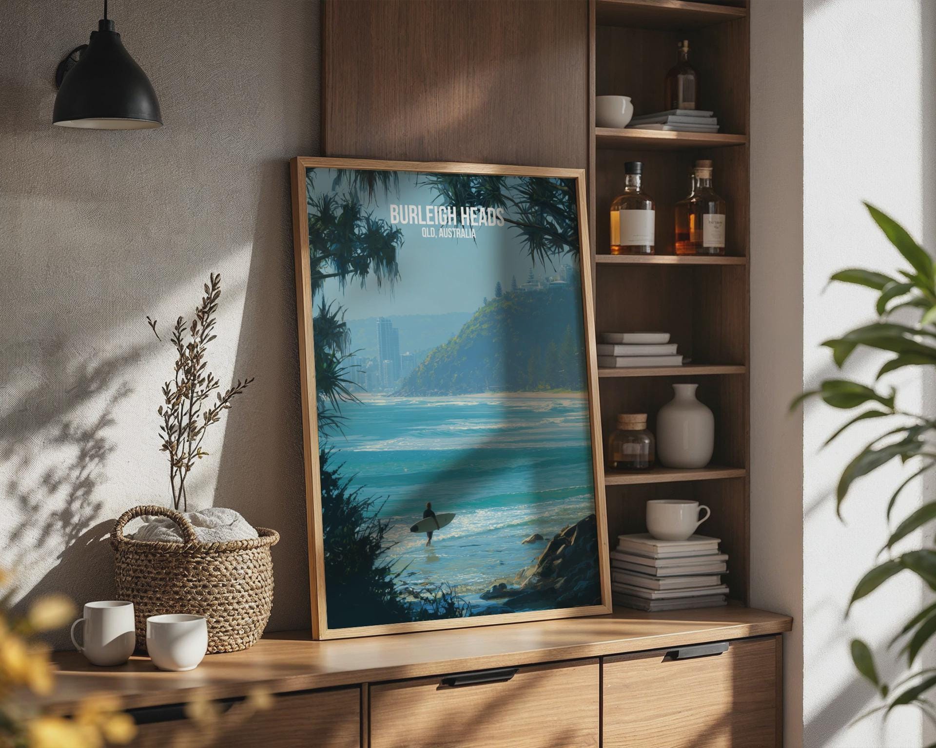 Burleigh Heads QLD Australia Poster Wall Art Surfing Coastal Landscape - Travel Wall Art