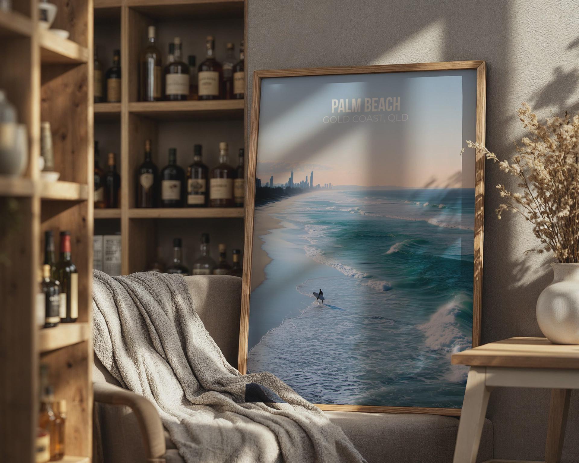 Palm Beach Gold Coast Poster Wall Art Surfing Scene - Travel Wall Art