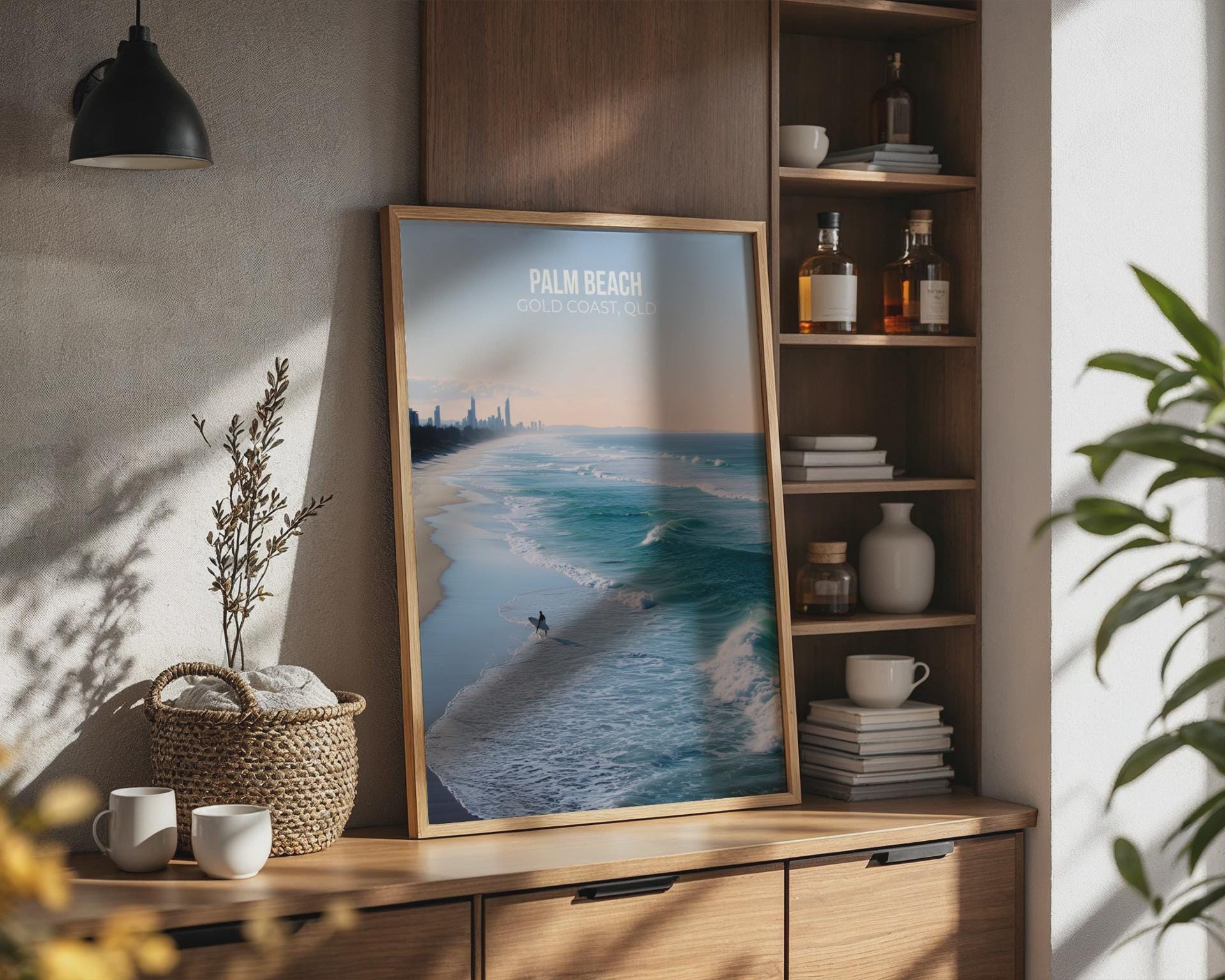 Palm Beach Gold Coast Poster Wall Art Surfing Scene - Travel Wall Art