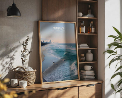 Palm Beach Gold Coast Poster Wall Art Surfing Scene - Travel Wall Art