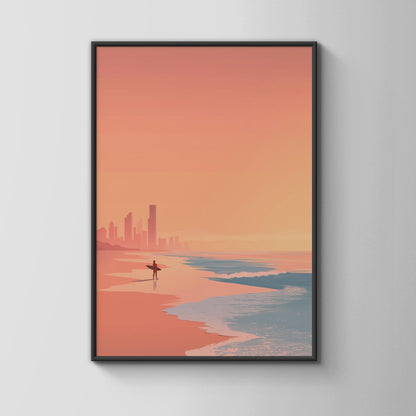 Surfer at Gold Coast Beach Wall Art Print - Travel Wall Art