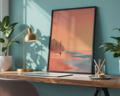 Surfer at Gold Coast Beach Wall Art Print - Travel Wall Art